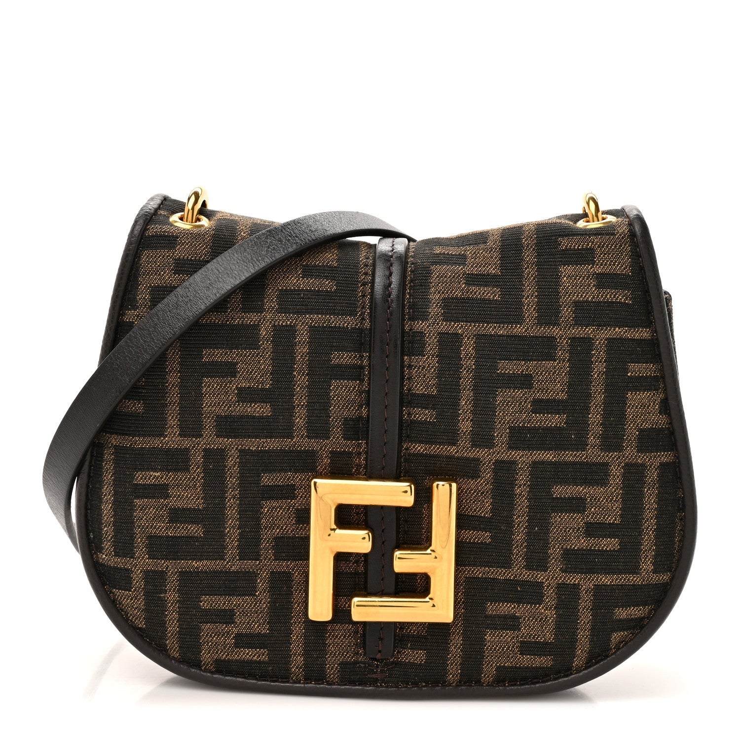 Fabric Jacquard Vitello Cher Cuoio FF 1974 Small Fendi C'mon Tobacco Moro Ebano