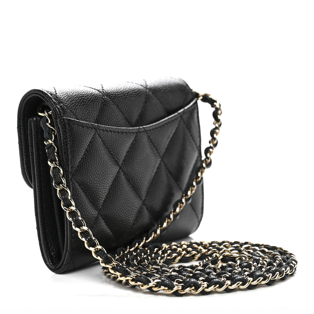 Caviar Quilted Flap  Holder On Chain Black