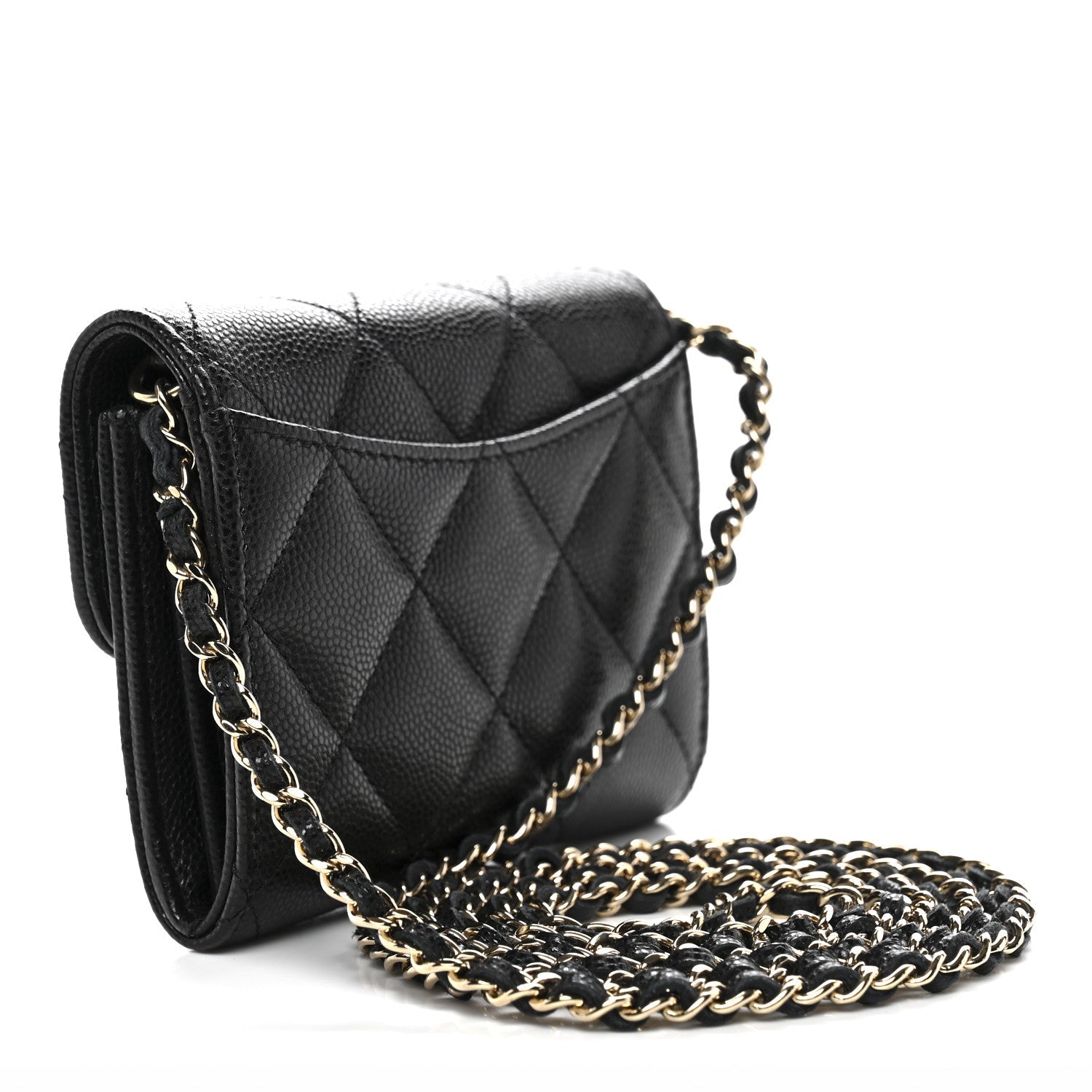 Caviar Quilted Flap  Holder On Chain Black