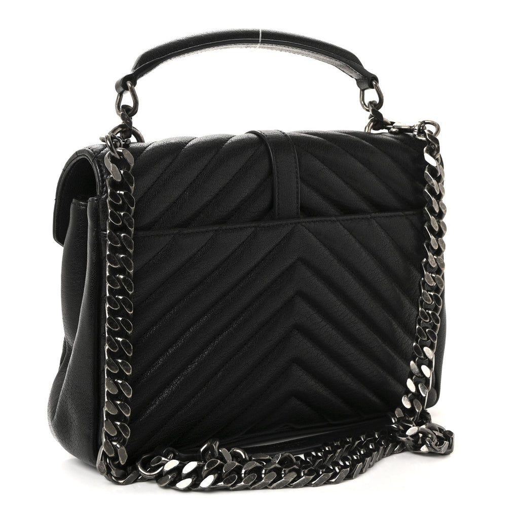 Sheepskin Matelasse Chevron Monogram Medium College Bag Black