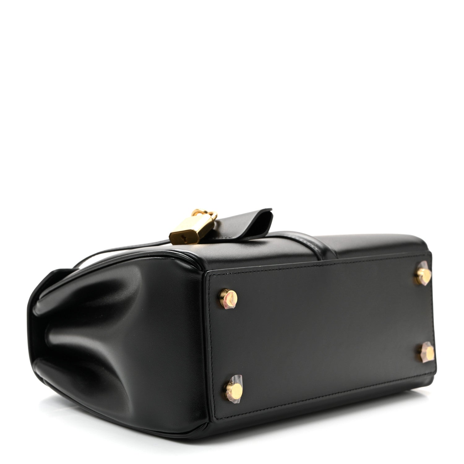 Satinated Calfskin Small 16 Top Handle Bag Black