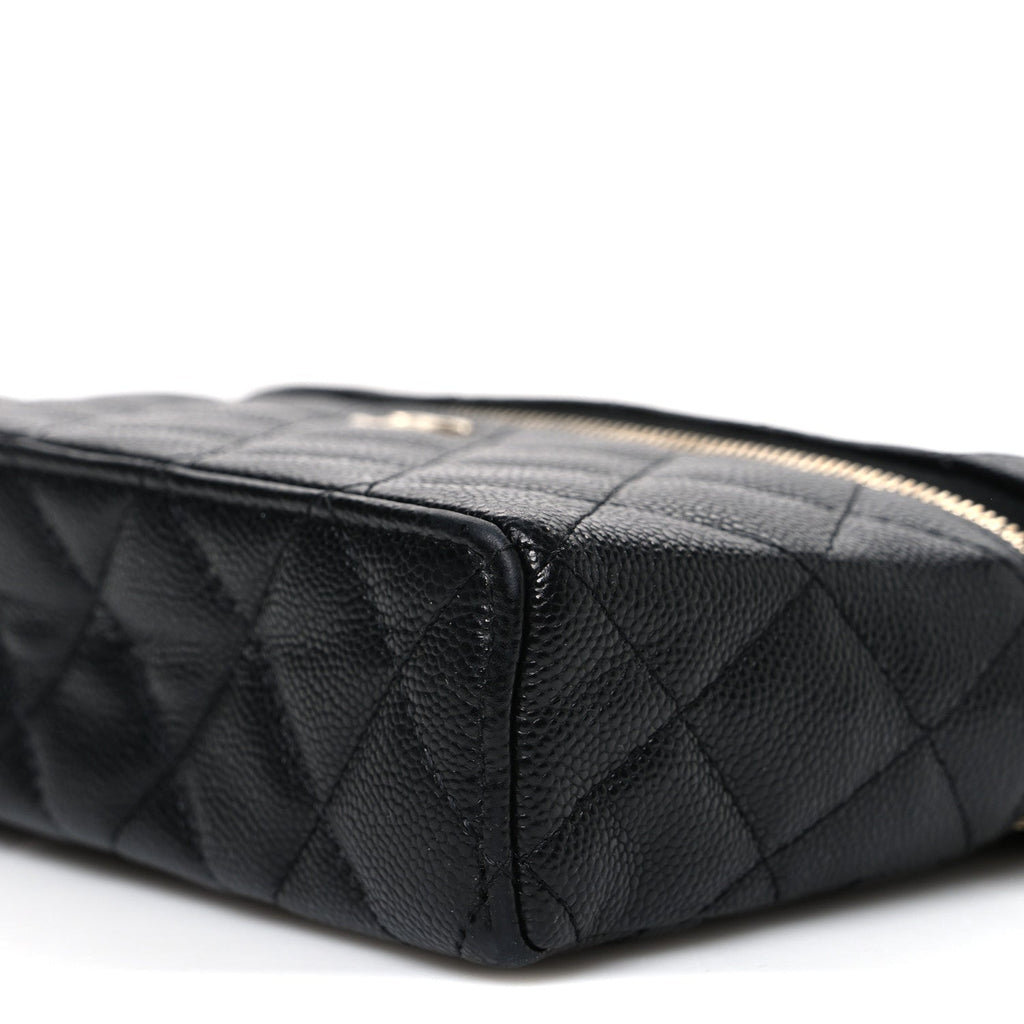 Caviar Quilted Top Handle Slim Vanity With Chain Black