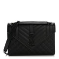 Grain De Poudre Textured Mixed Matelasse Triquilt Medium Monogram Monochrome Satchel Black