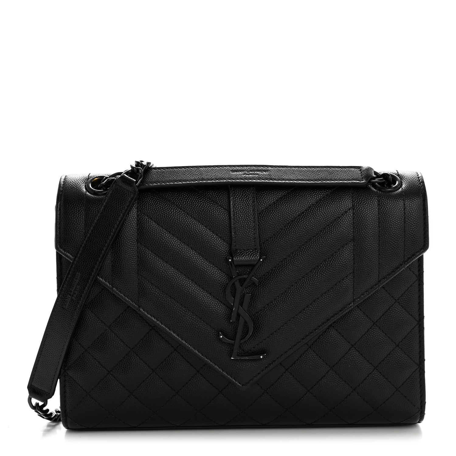 Grain De Poudre Textured Mixed Matelasse Triquilt Medium Monogram Monochrome Satchel Black
