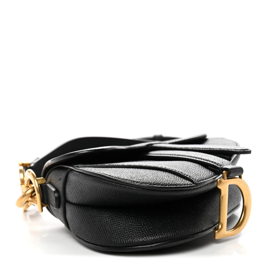 Grained Calfskin Mini Saddle Bag With Strap Black