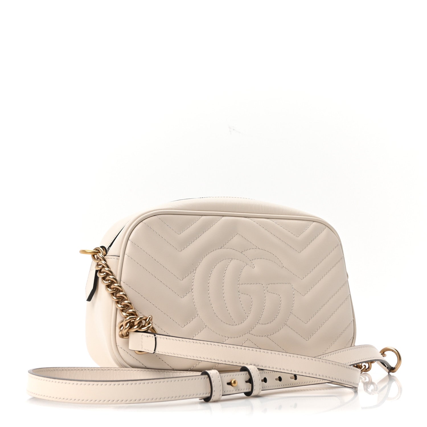 Calfskin Matelasse Small GG Marmont Chain Shoulder Bag White