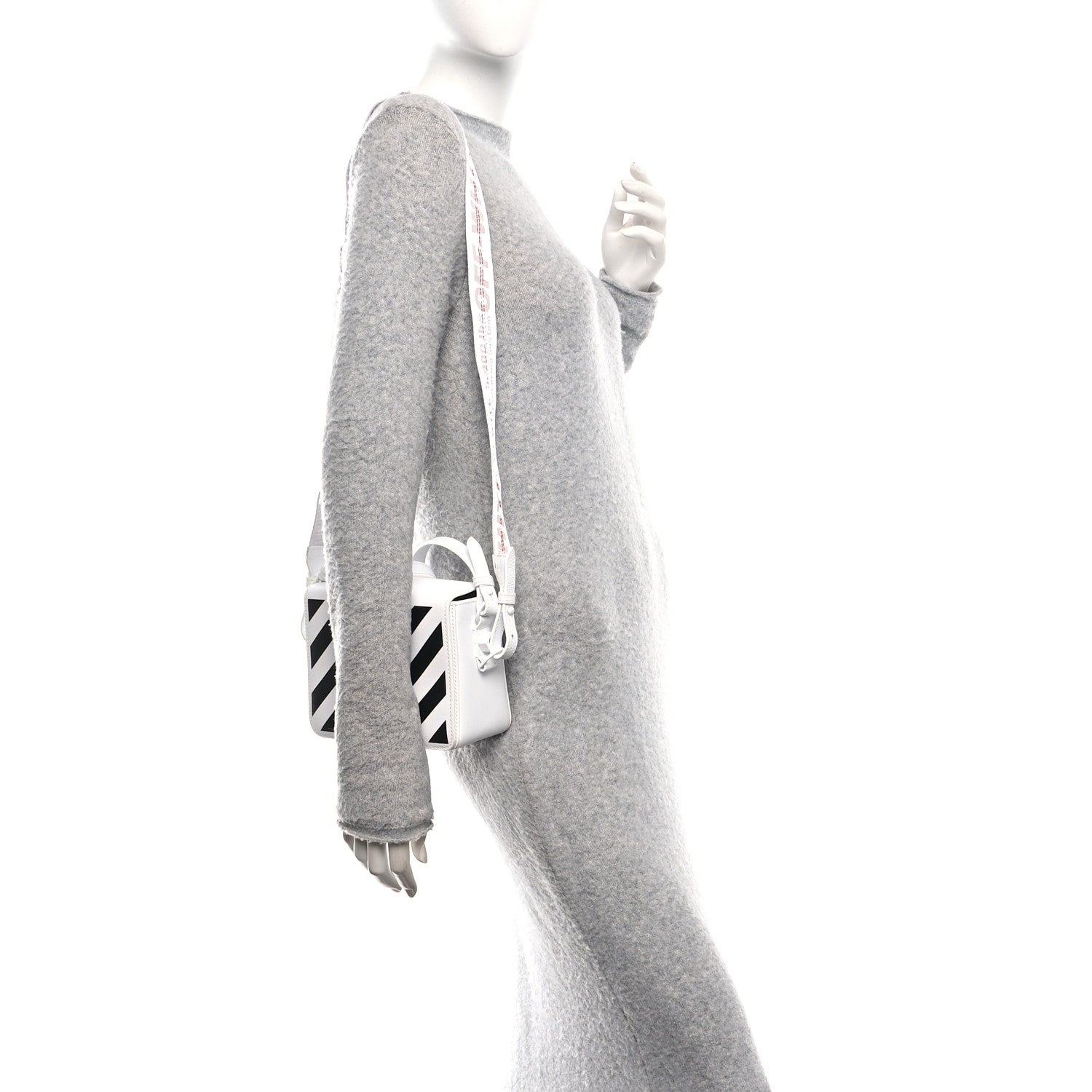 Saffiano Striped Mini Diag Binder Clip Bag White Black