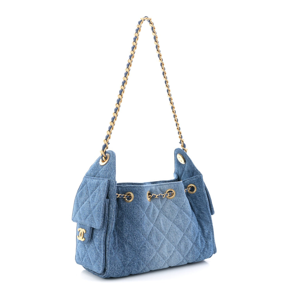 Washed Denim Quilted Mini Chanel 25 Handbag Blue
