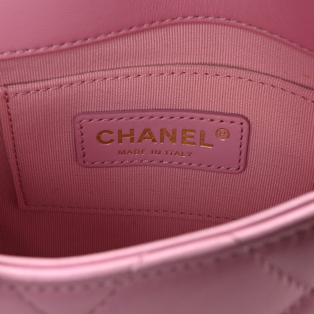 Lambskin Quilted Mini Lacquered Chain Flap Pink