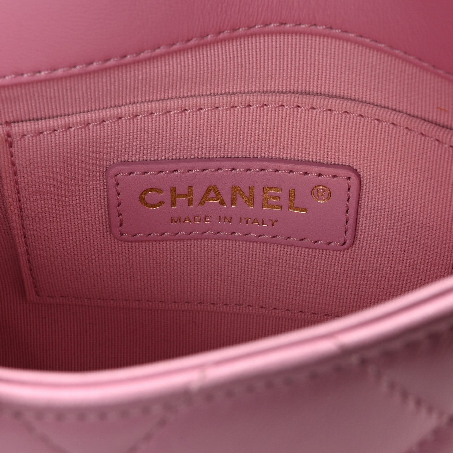 Lambskin Quilted Mini Lacquered Chain Flap Pink