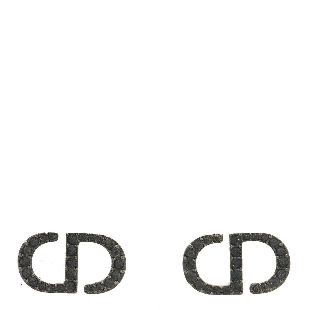 Ruthenium Crystal Petit CD Stud Earrings Black