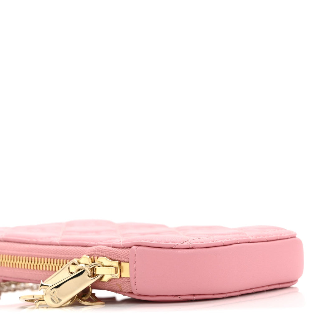 Lambskin Cannage Lady Dior Phone Holder Deep Nude