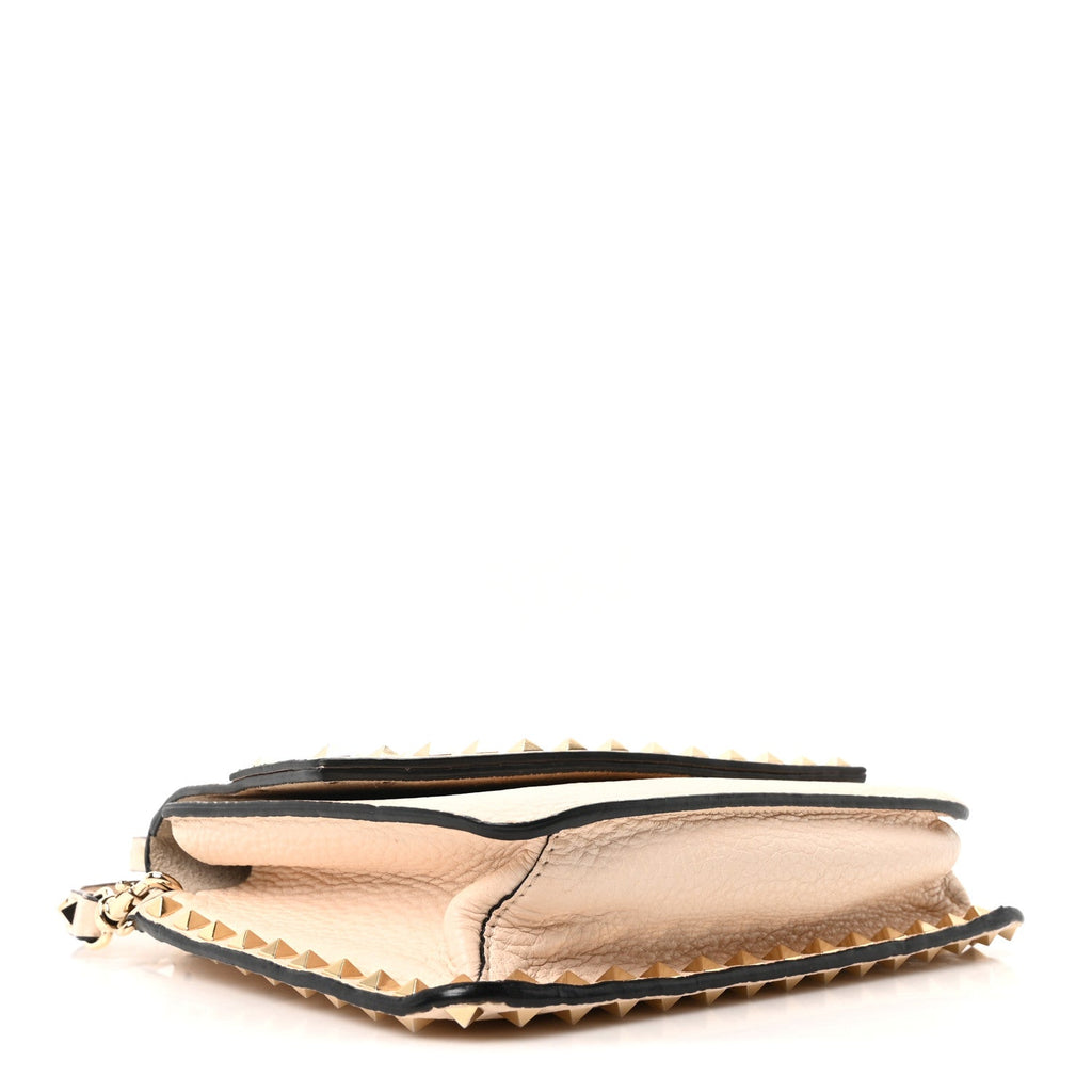 Pebbled Calfskin Rockstud Side Slip Crossbody Ivory