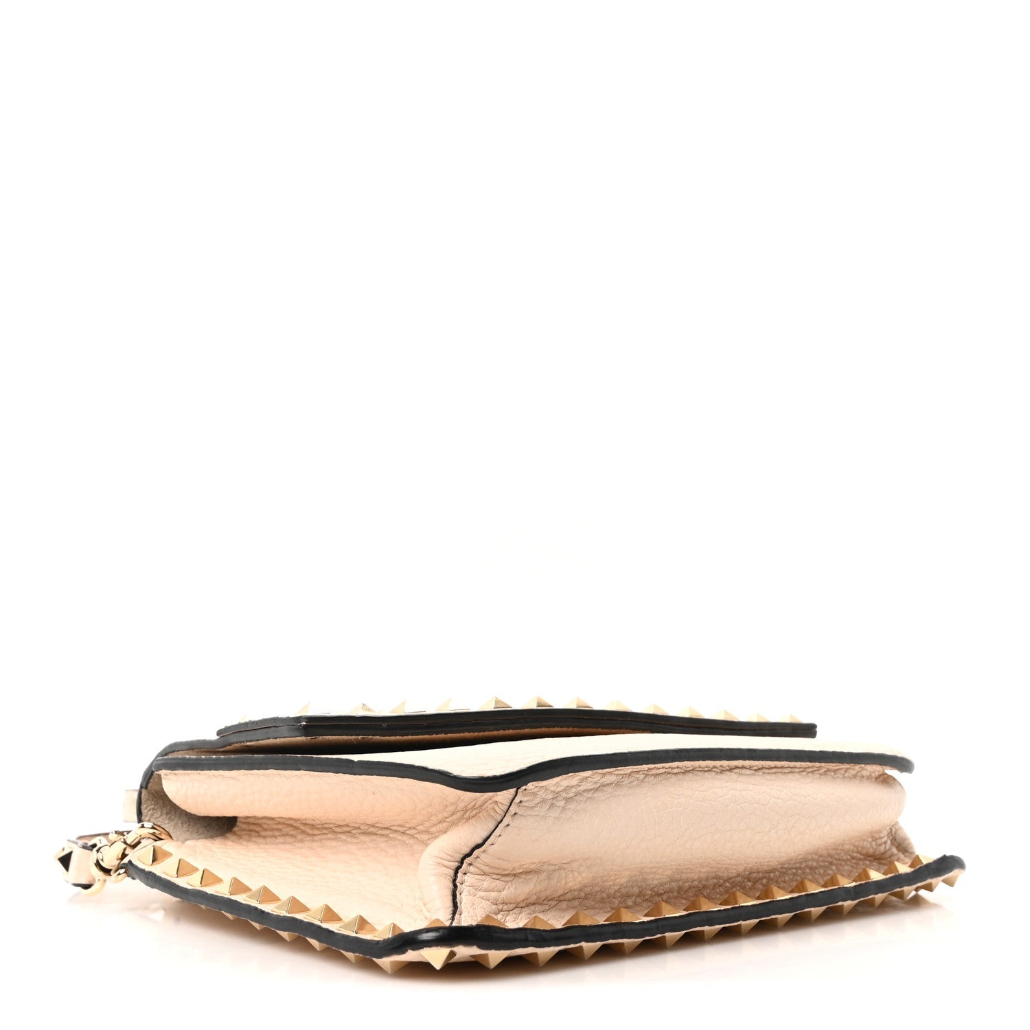 Pebbled Calfskin Rockstud Side Slip Crossbody Ivory