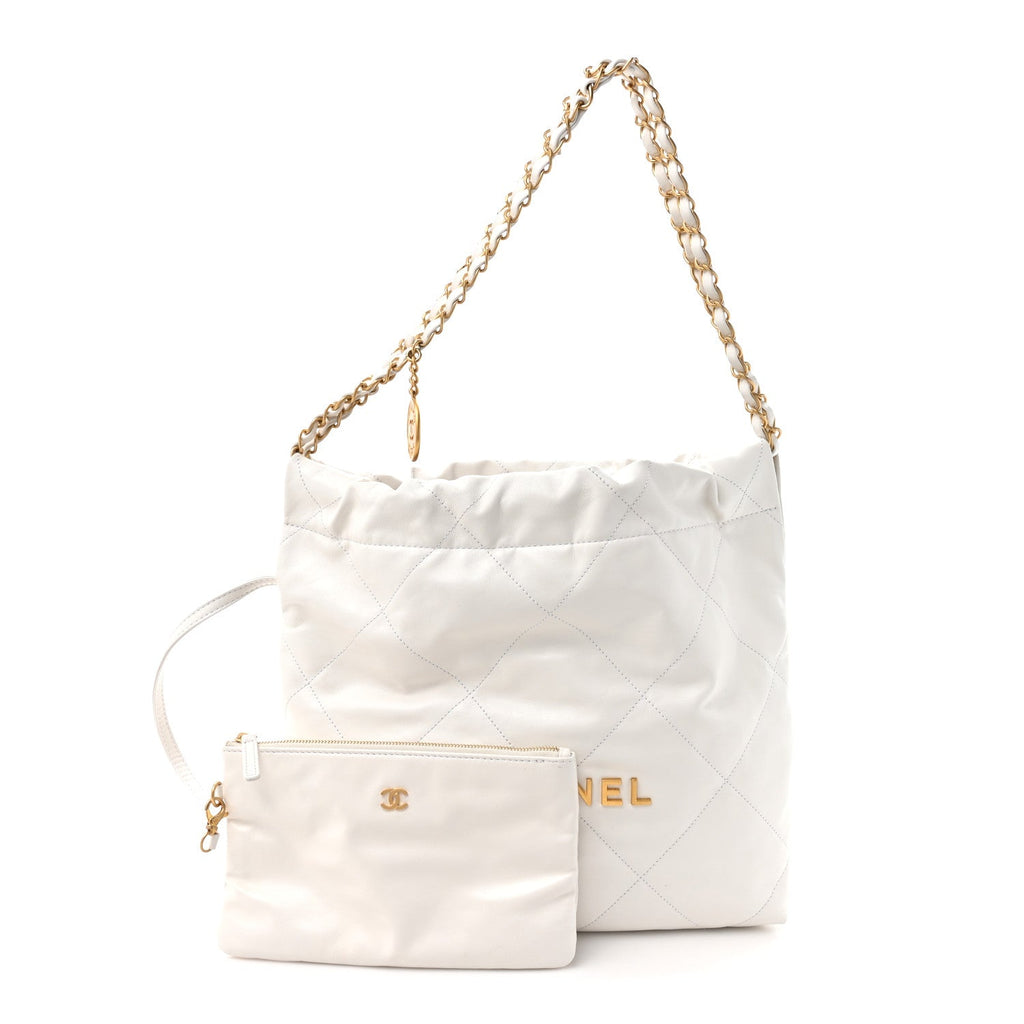 Shiny Calfskin Quilted Small Chanel 22 White
