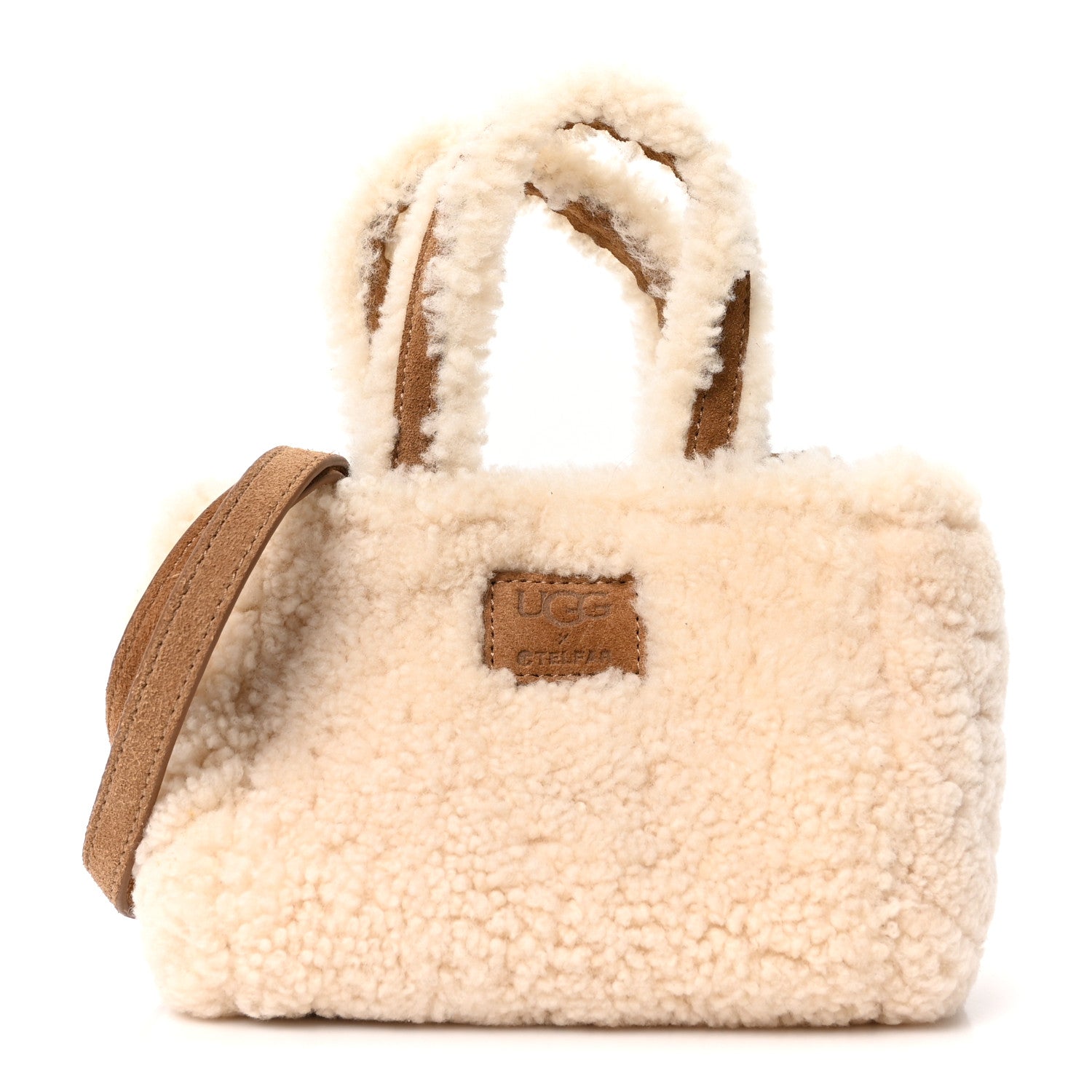 X UGG Suede Shearling Reverse Small Shopping Bag Natural