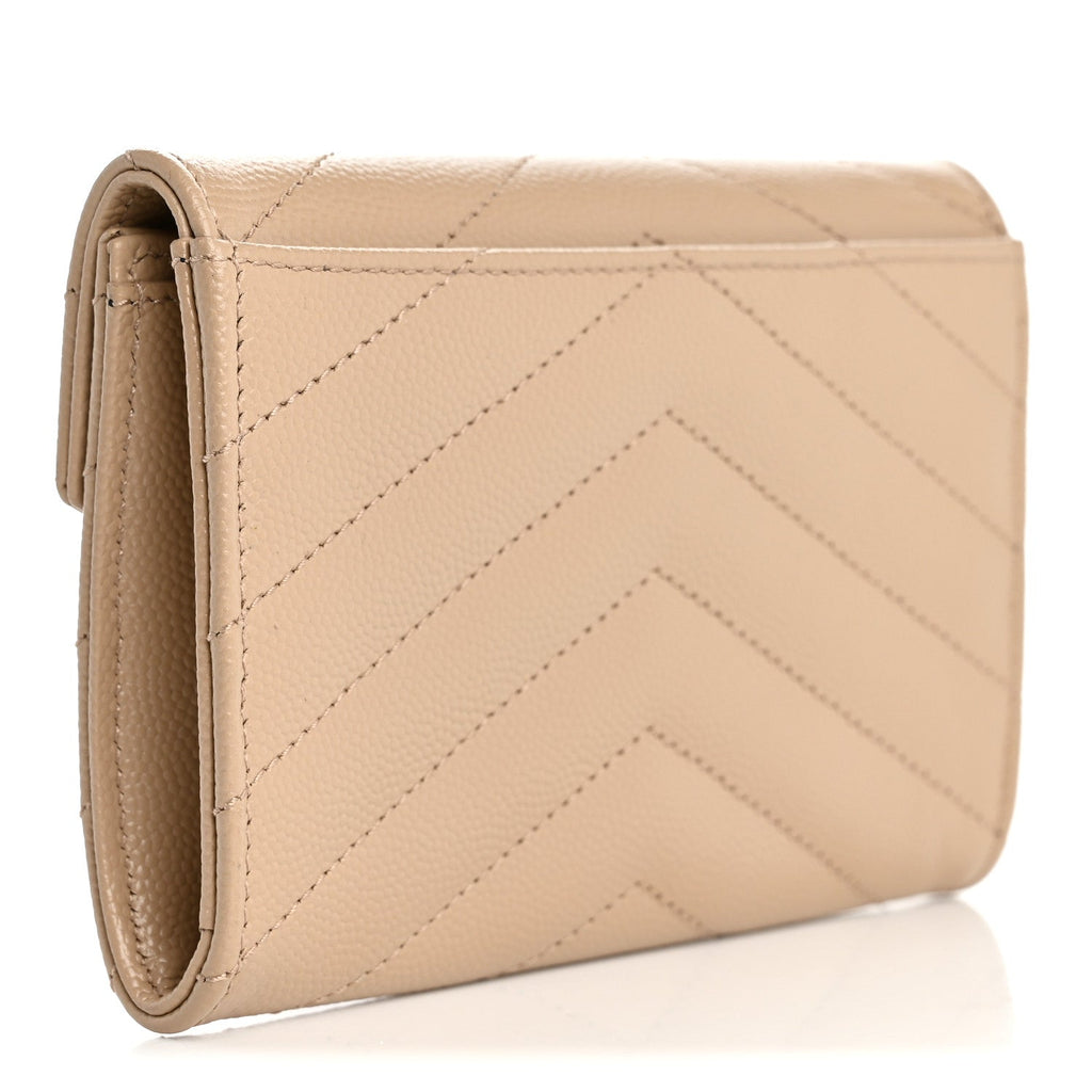 Grain De Poudre Matelasse Chevron Small Monogram Envelope Wallet Dark Beige