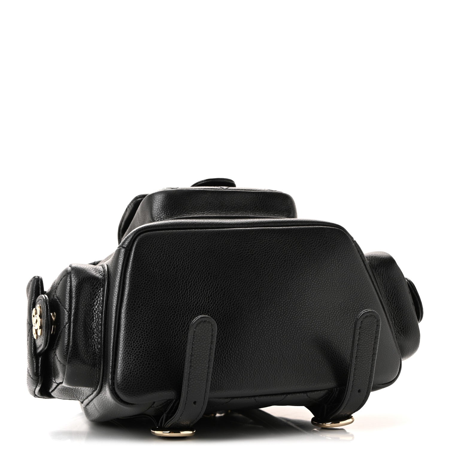 Shiny Caviar Quilted Small Duma Pockets Drawstring Backpack Black