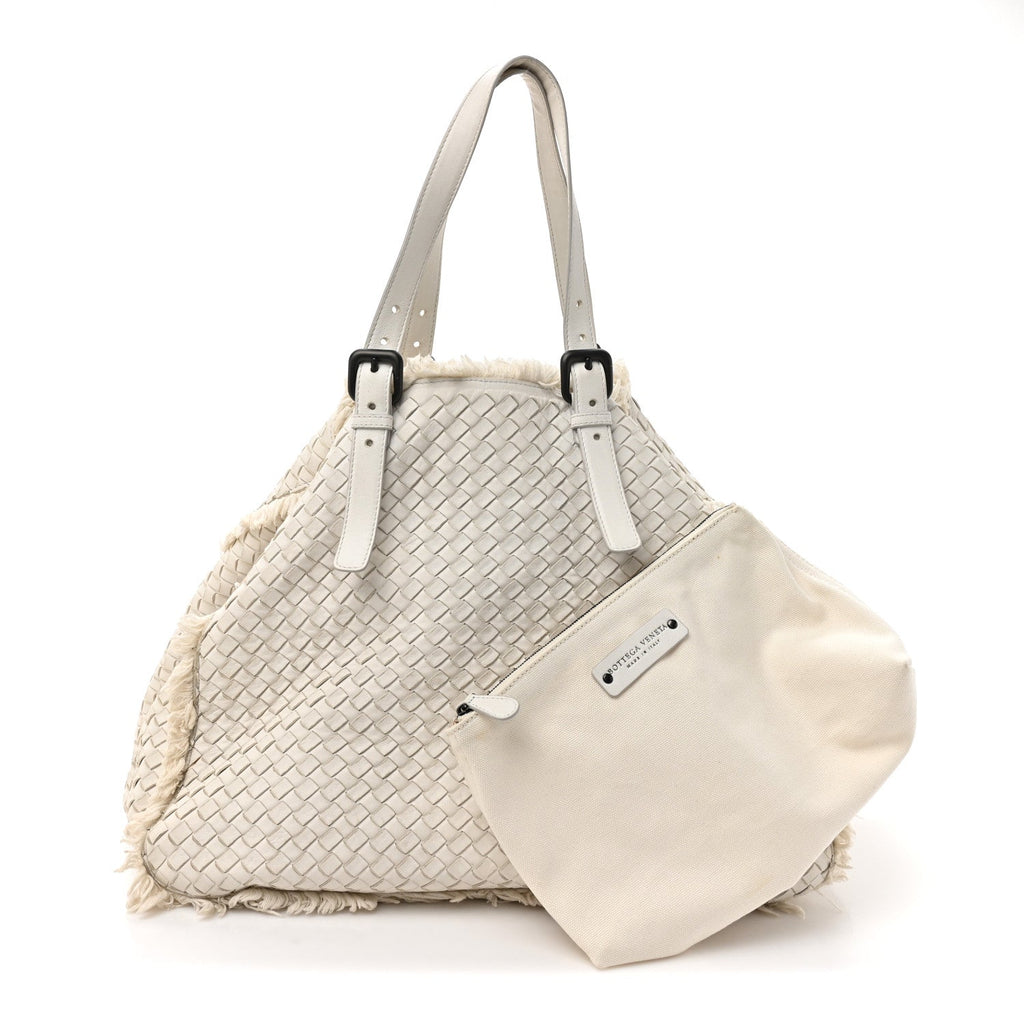 Nappa Intrecciato Canvas Fringe Maltinto Tote White
