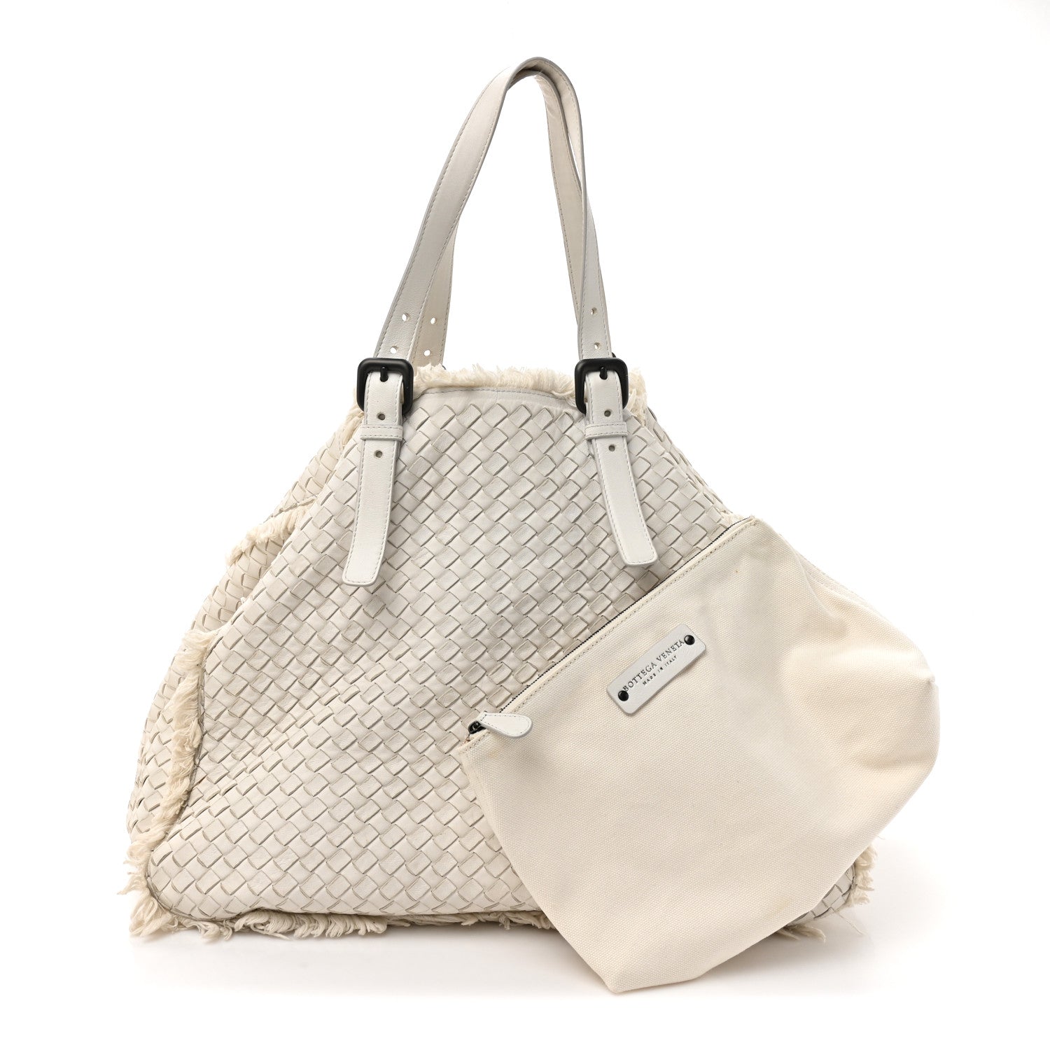 Nappa Intrecciato Canvas Fringe Maltinto Tote White