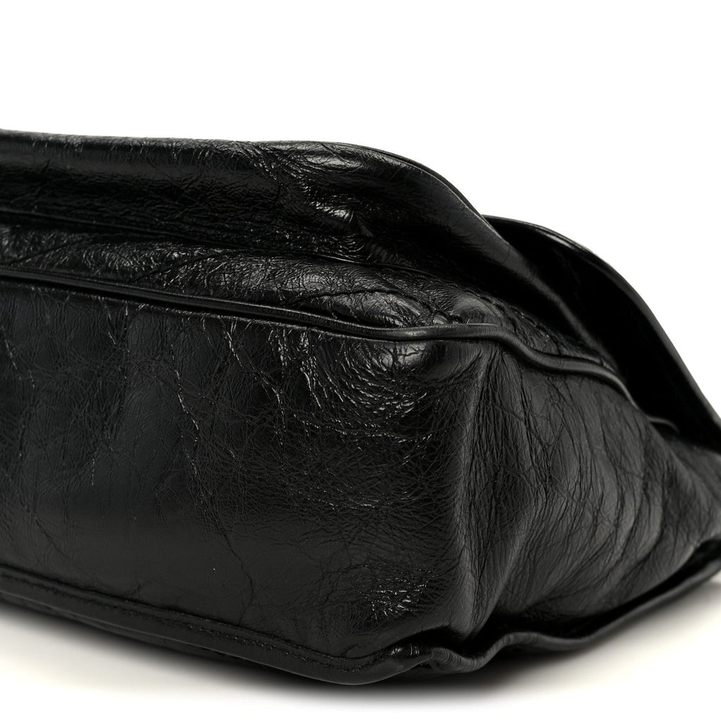Crinkled Calfskin Matelasse Monogram Large Niki Chain Satchel Black