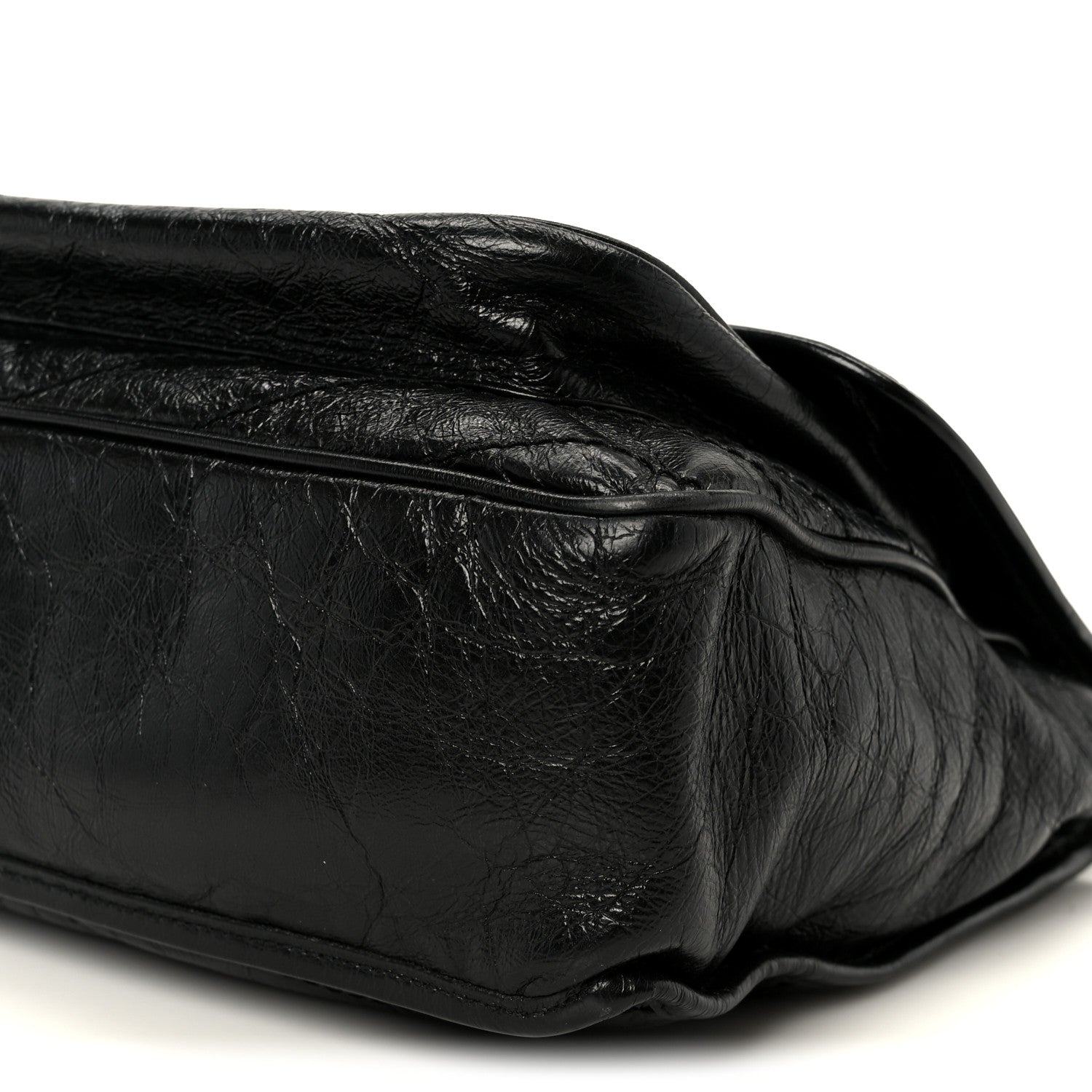 Crinkled Calfskin Matelasse Monogram Large Niki Chain Satchel Black