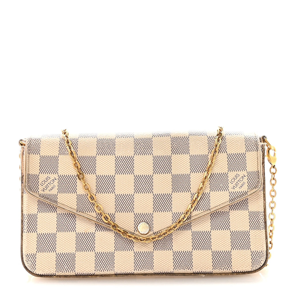 Damier Azur Pochette Felicie Chain Wallet Rose Ballerine