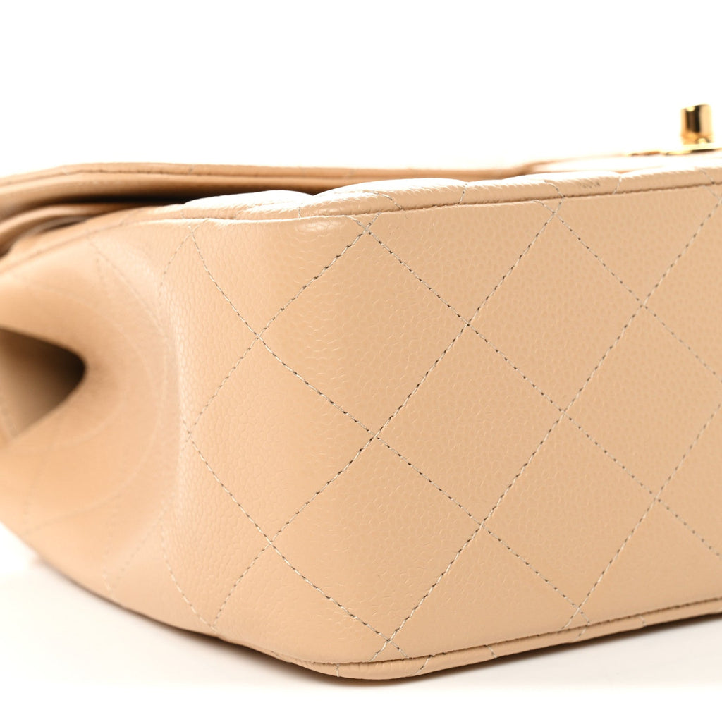 Caviar Quilted Jumbo Double Flap Light Beige