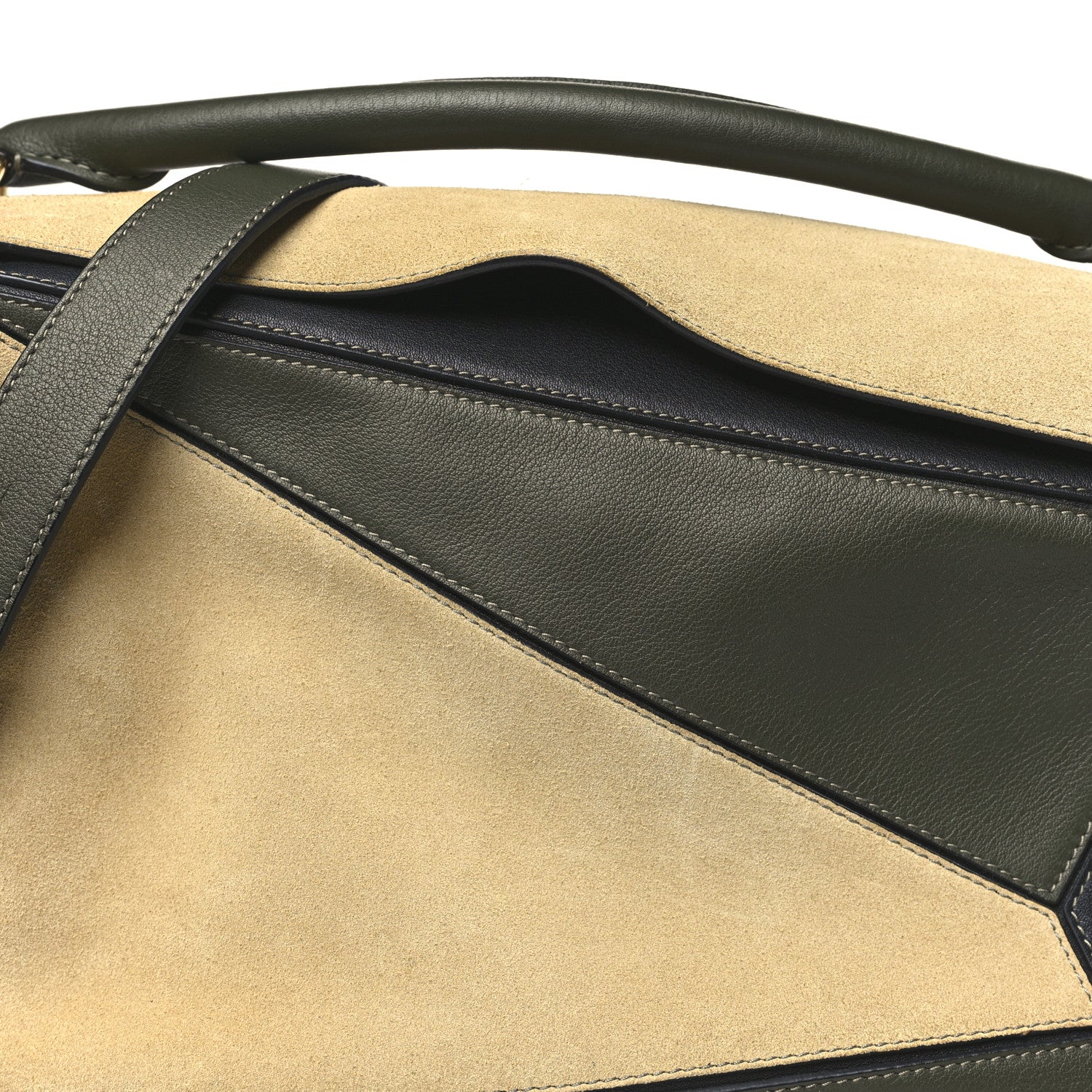 Calfskin Suede Medium Puzzle Bag Gold Avocado Green