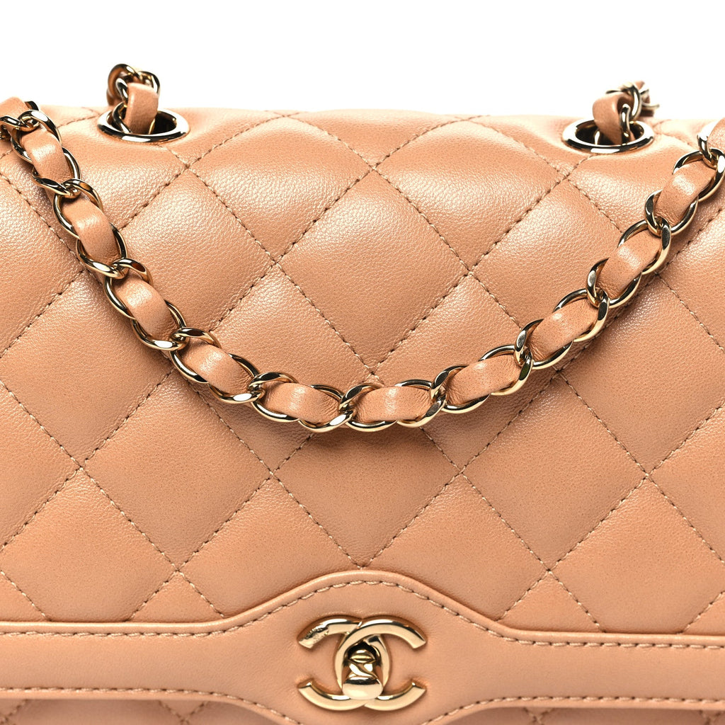 Lambskin Quilted Small Flap Bag Dark Beige