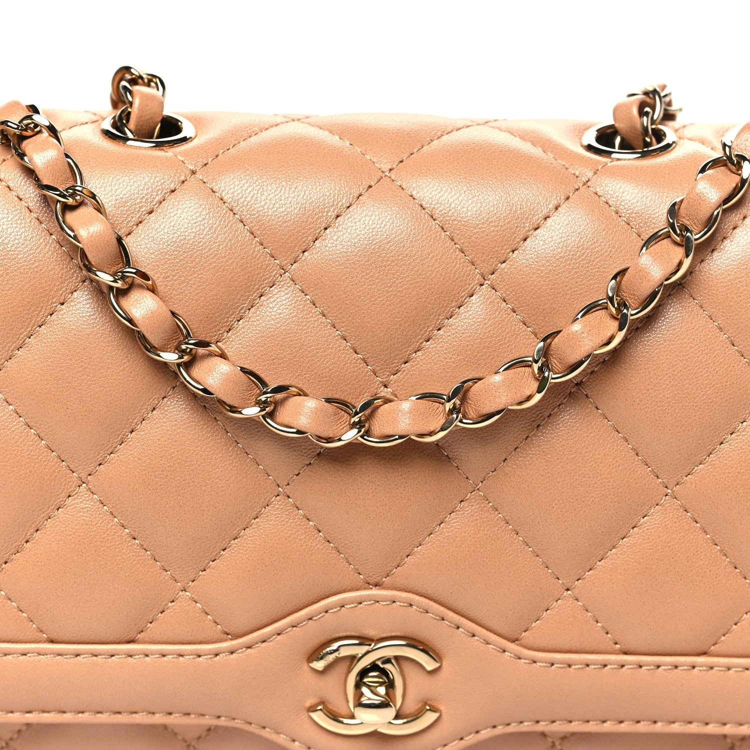Lambskin Quilted Small Flap Bag Dark Beige