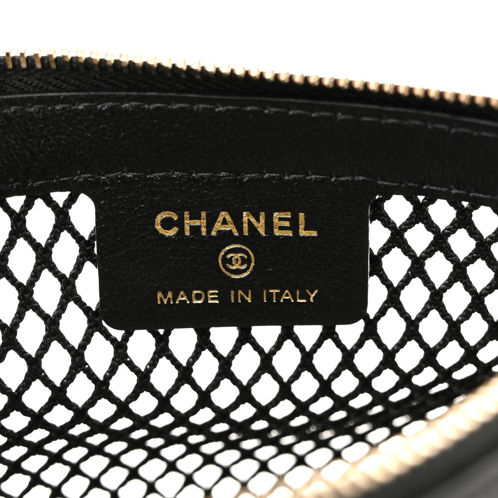 Mesh Shiny Lambskin Clutch With Chain Black