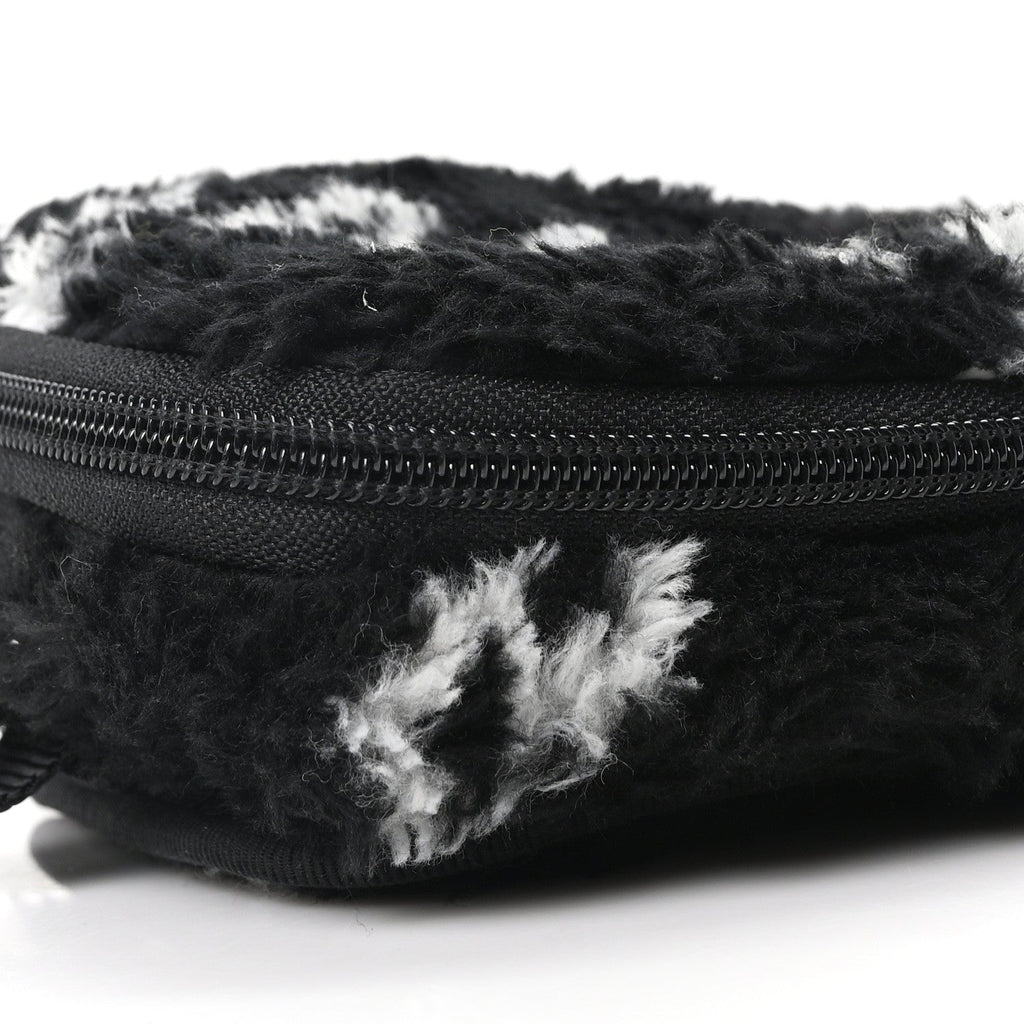 Faux Fur Diagonal Logo Explorer Crossbody Pouch  Black White