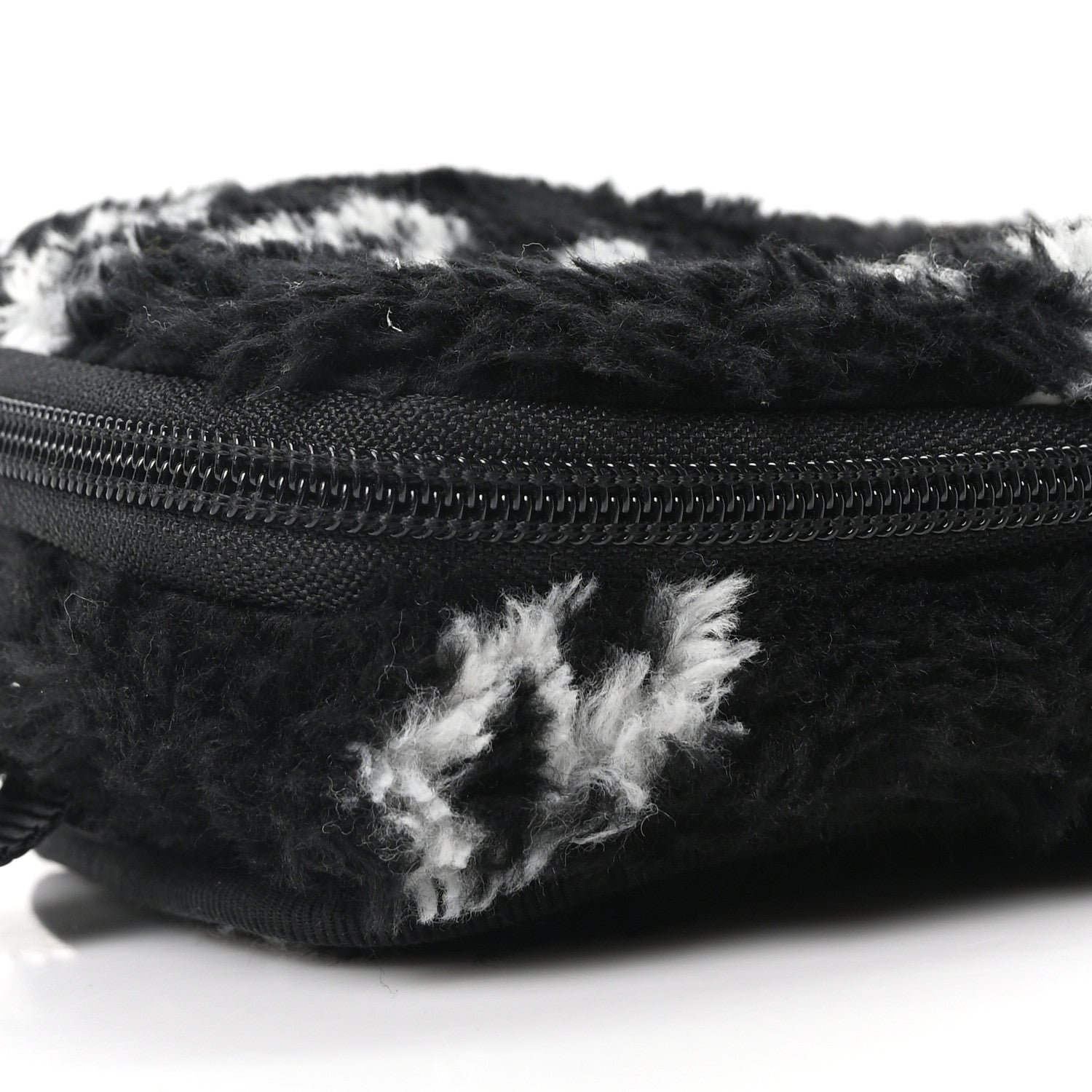 Faux Fur Diagonal Logo Explorer Crossbody Pouch  Black White