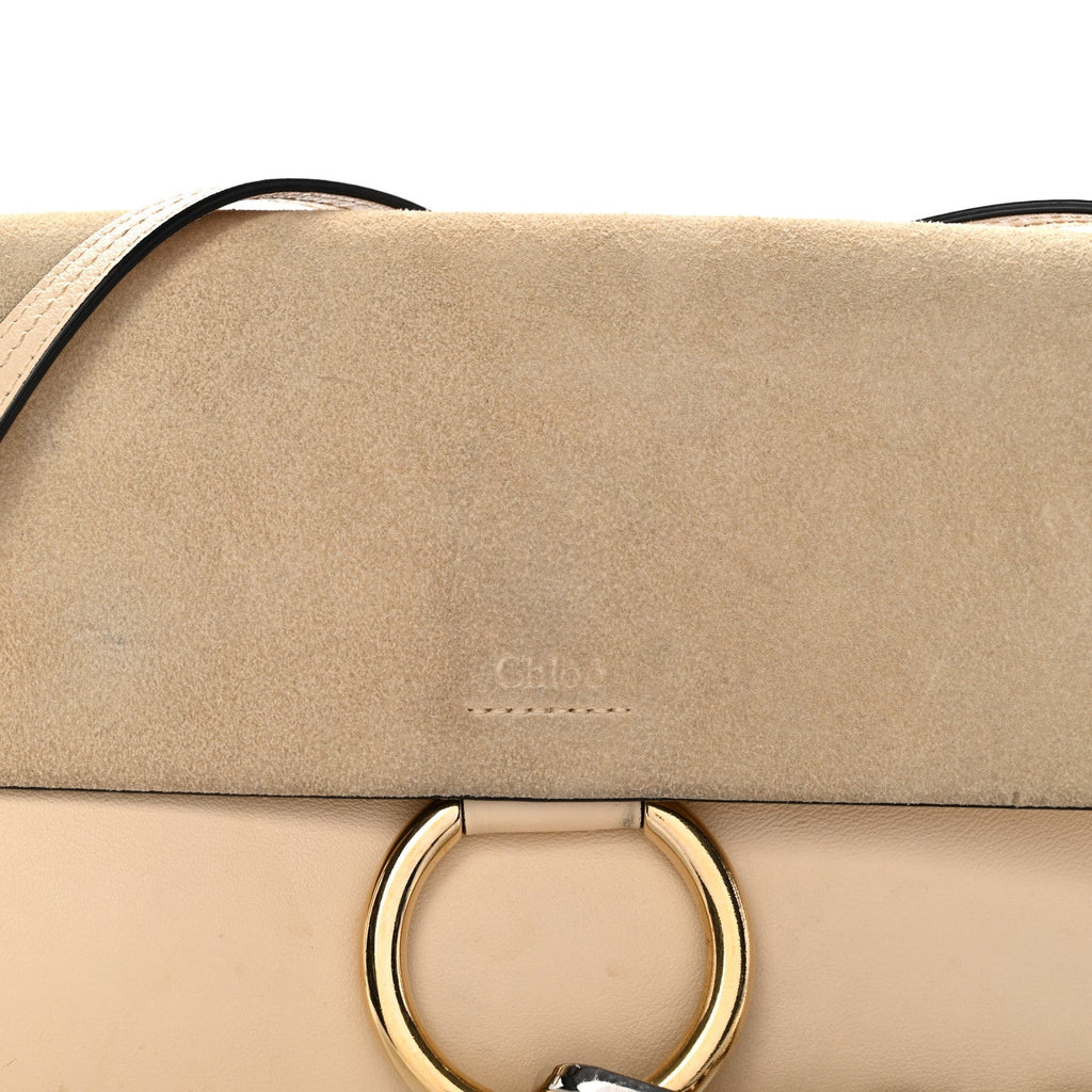 Suede Calfskin Small Faye Shoulder Bag Pearl Beige