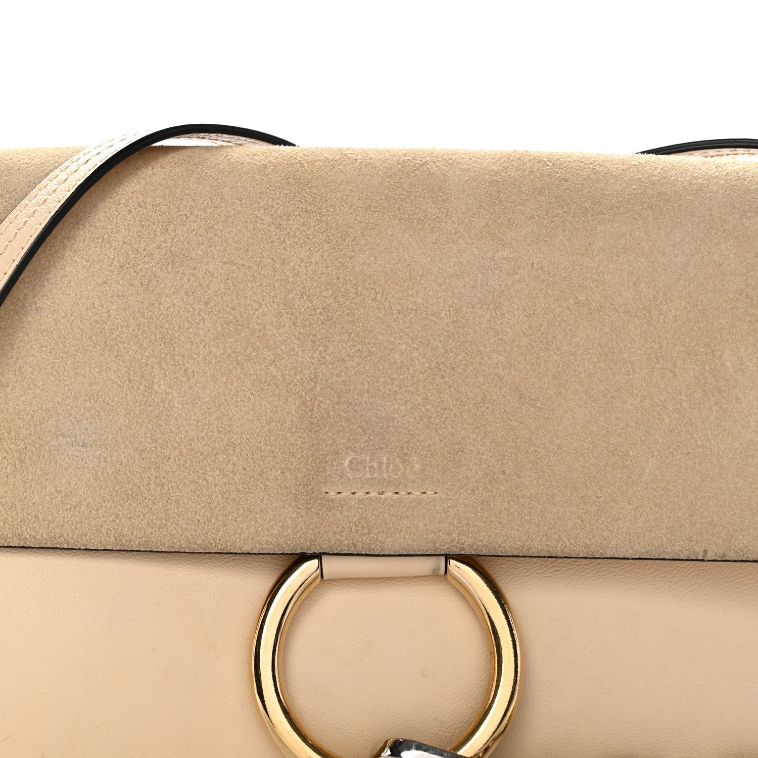 Suede Calfskin Small Faye Shoulder Bag Pearl Beige