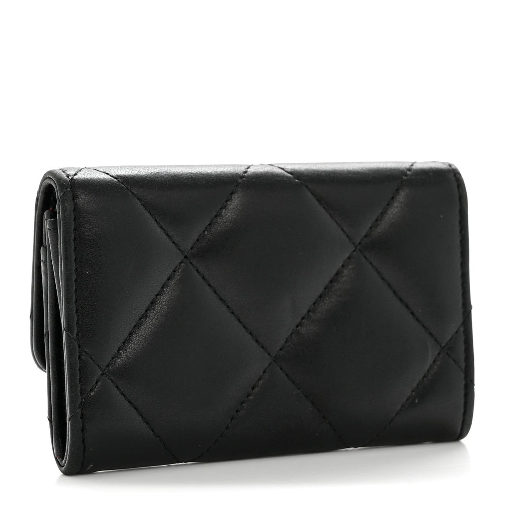 Lambskin Quilted Chanel 19 Flap  Holder Black