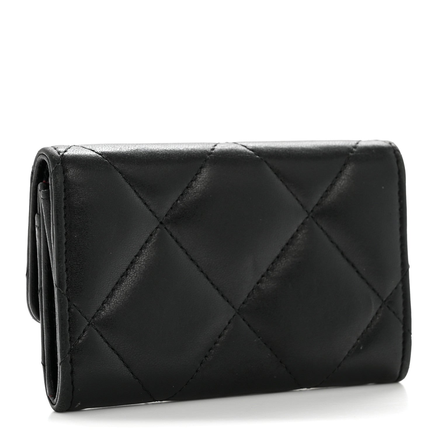 Lambskin Quilted Chanel 19 Flap  Holder Black
