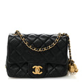 Lambskin Quilted Mini Pearl Crush Flap Black