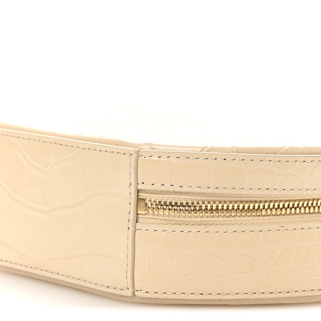 Calfskin Crocodile Embossed Circle Crossbody Bag Dune