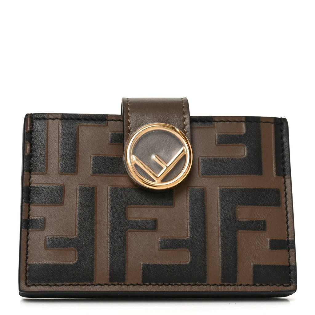 Vitello Soft F is Fendi Bi-Color FF 1974 Embossed Gusseted  Holder Maya Black