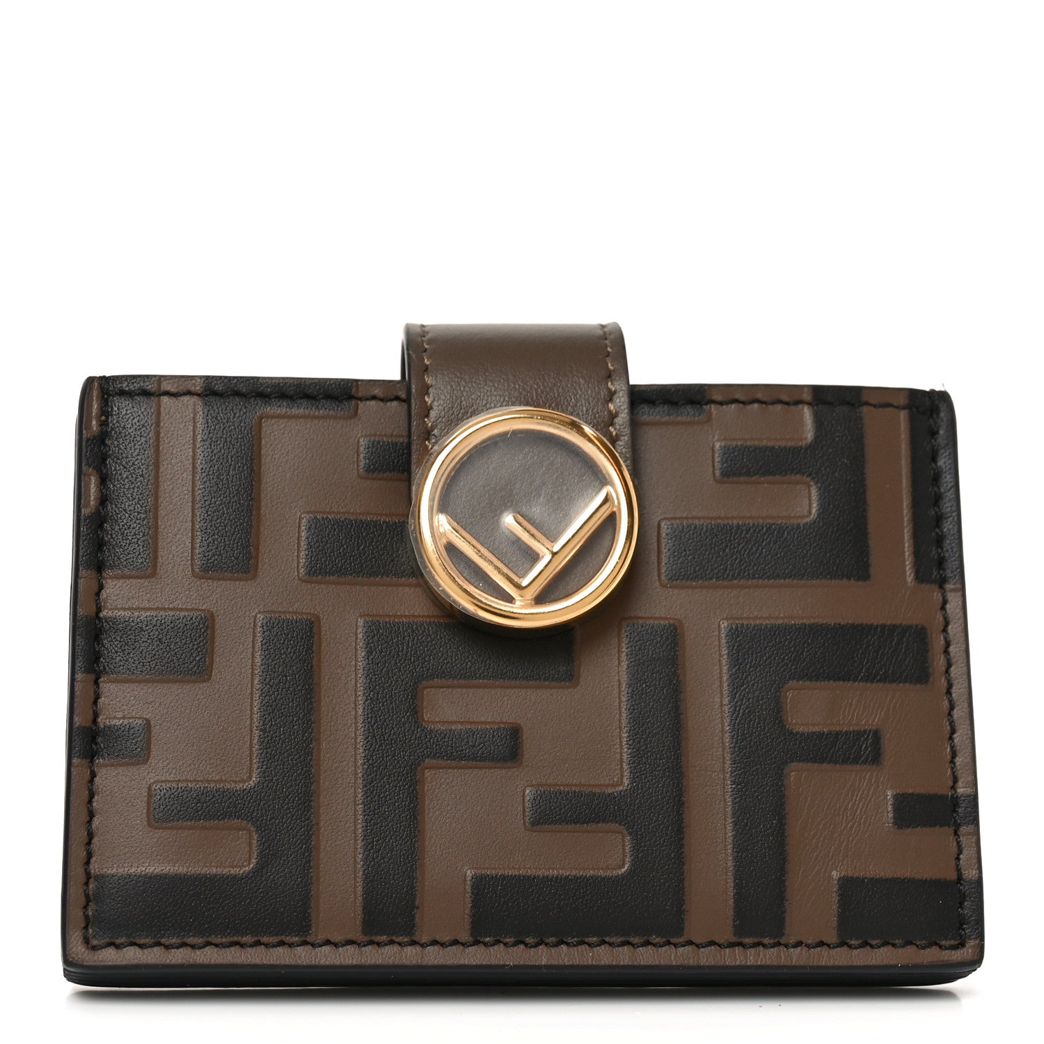 Vitello Soft F is Fendi Bi-Color FF 1974 Embossed Gusseted  Holder Maya Black