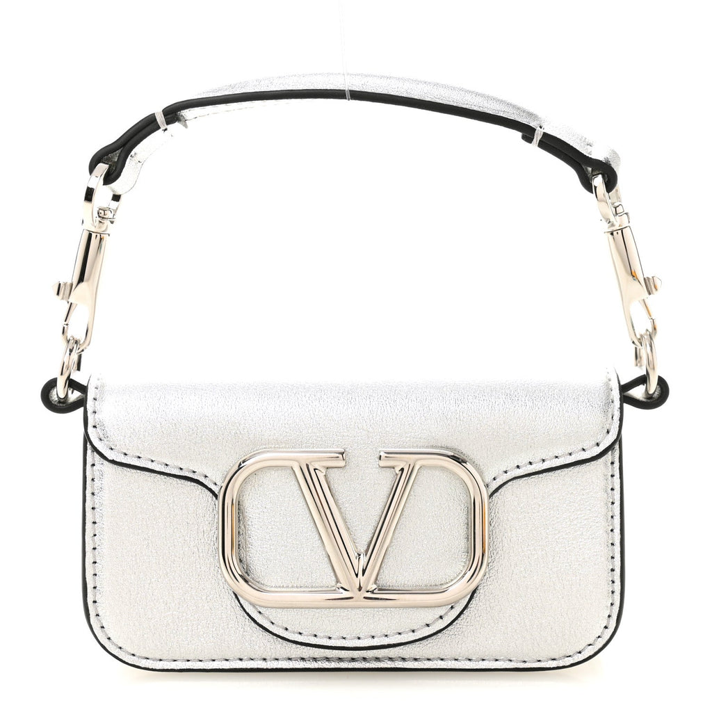Laminated Calfskin Vlogo Micro Loco Shoulder Bag Silver