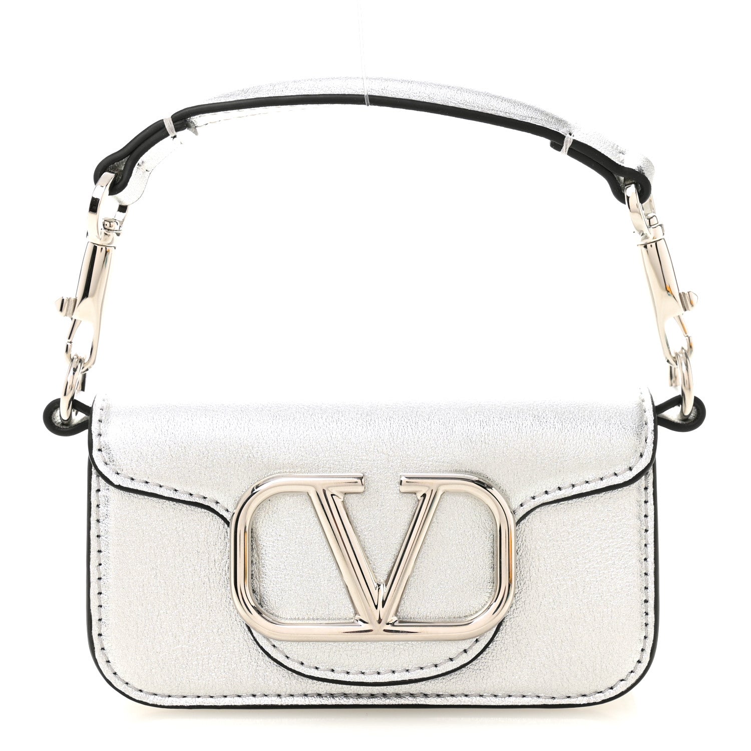 Laminated Calfskin Vlogo Micro Loco Shoulder Bag Silver
