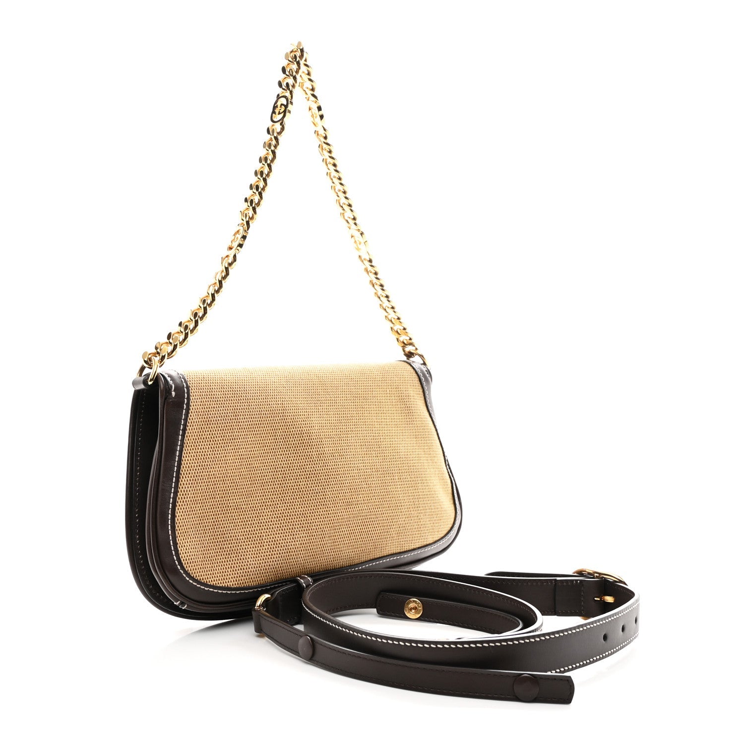 Canvas Dollar Calfskin Blondie Chain Shoulder Flap Bag Brown