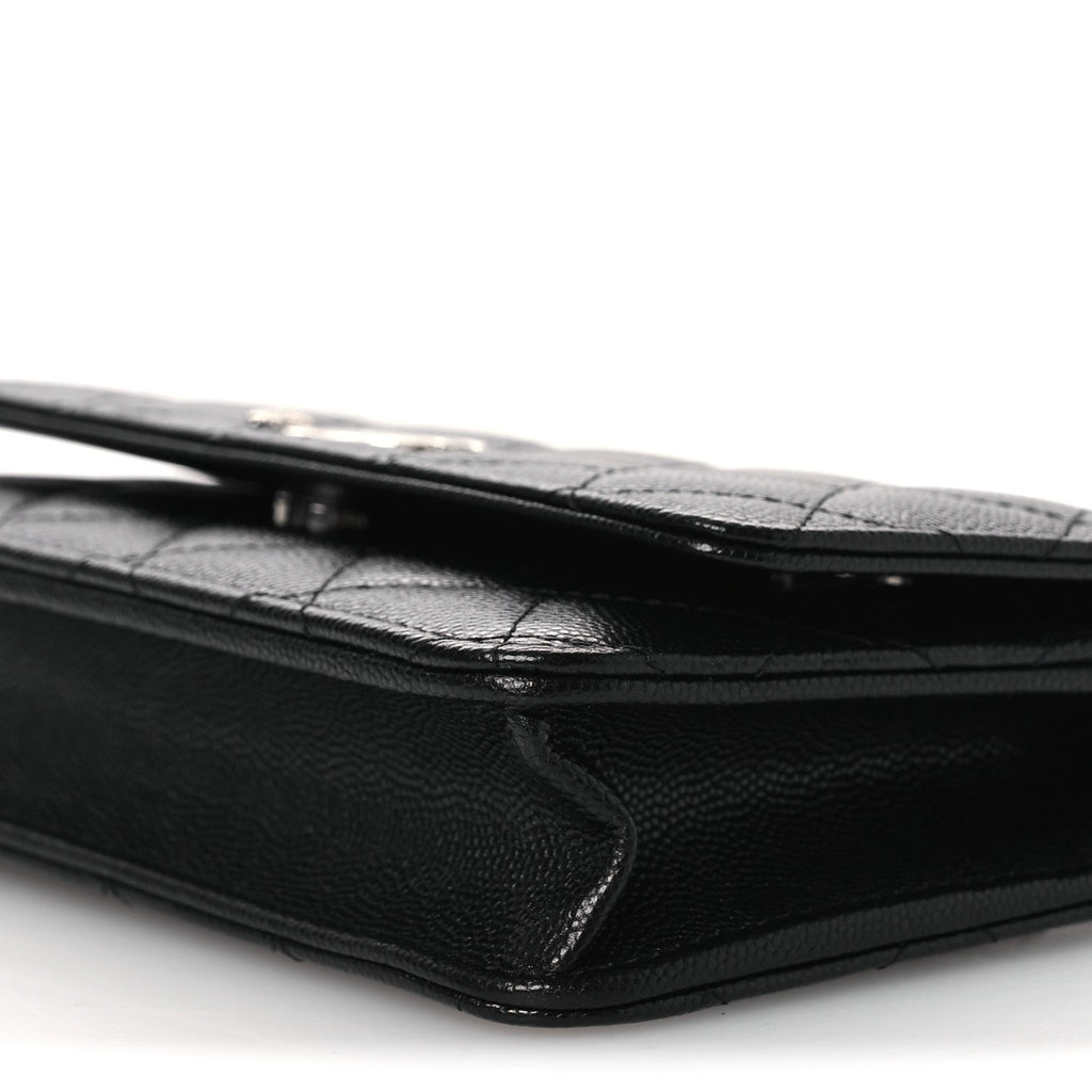 Caviar Quilted Crystal Star Wallet On Chain Black