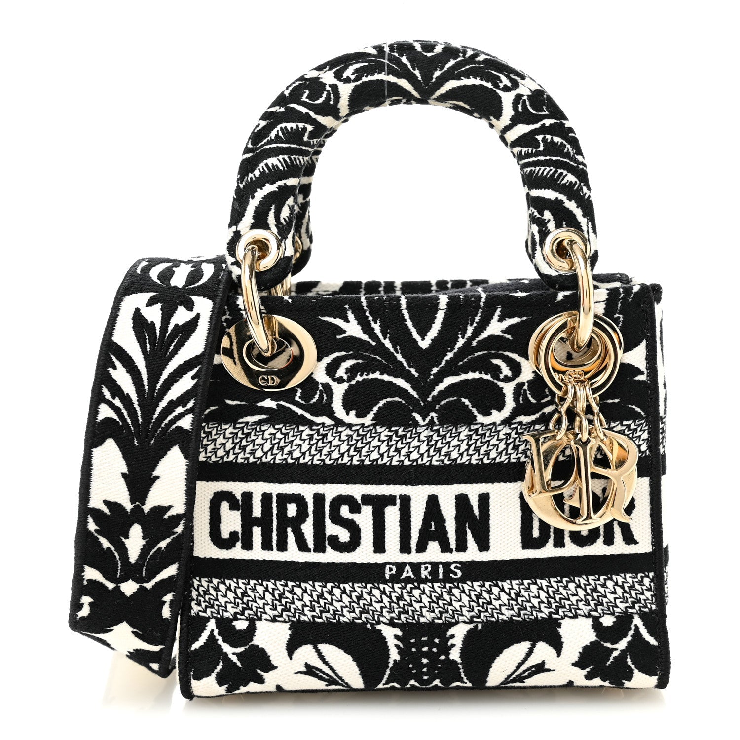 Canvas Petites Fleurs Embroidered Mini Lady D-Lite Black White