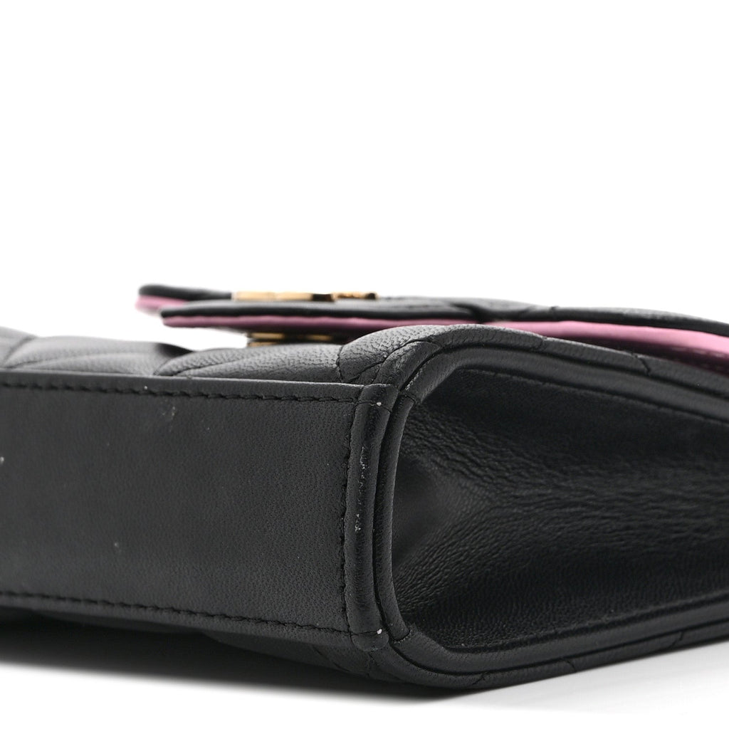 Lambskin Quilted Bi-Color Top Handle Clutch With Chain Black Pink