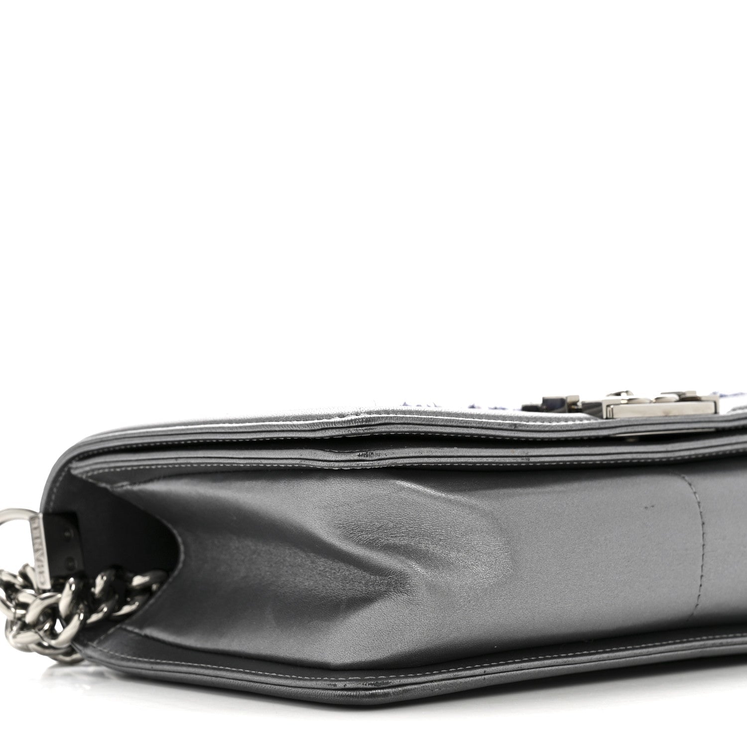 Tweed Metallic Lambskin Medium Boy Flap Silver