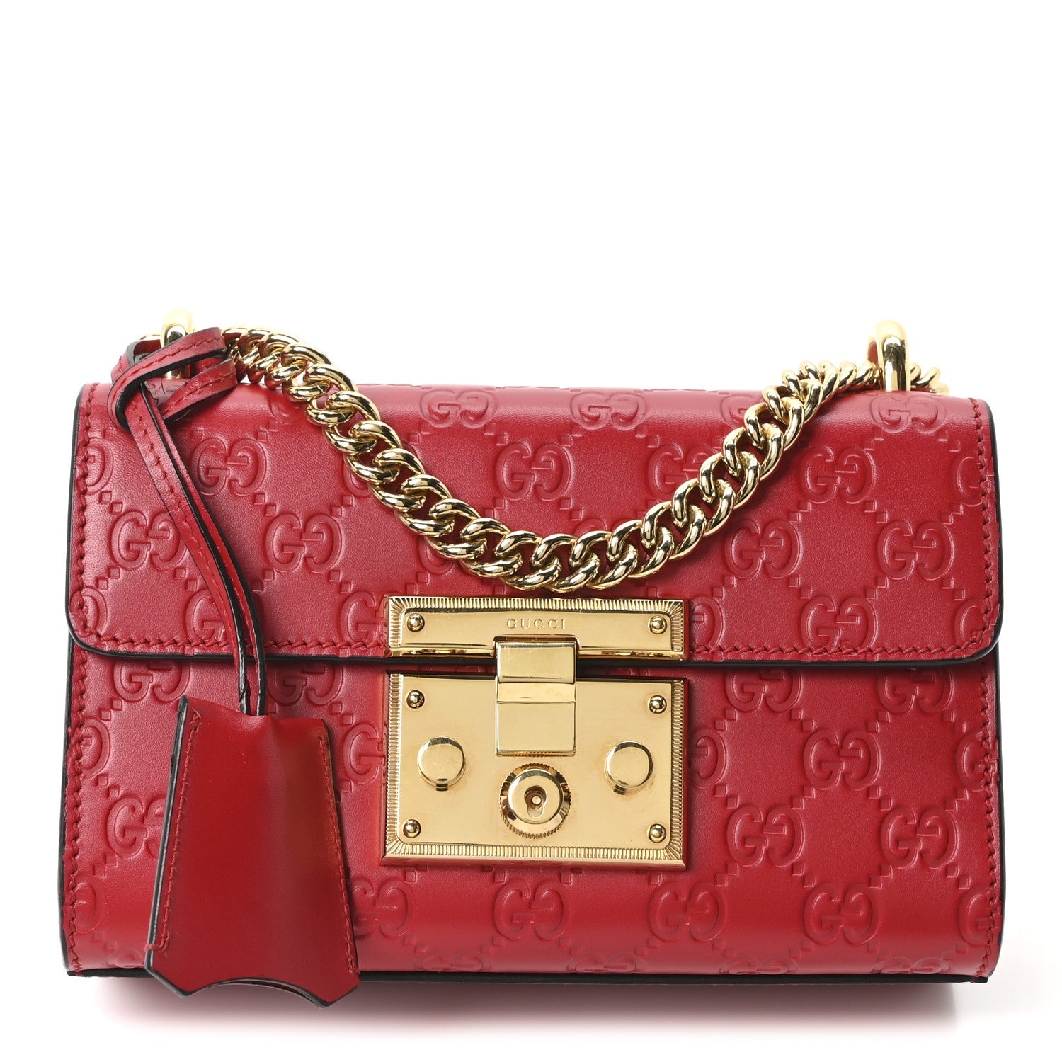Guccissima Small Padlock Shoulder Bag Hibiscus Red